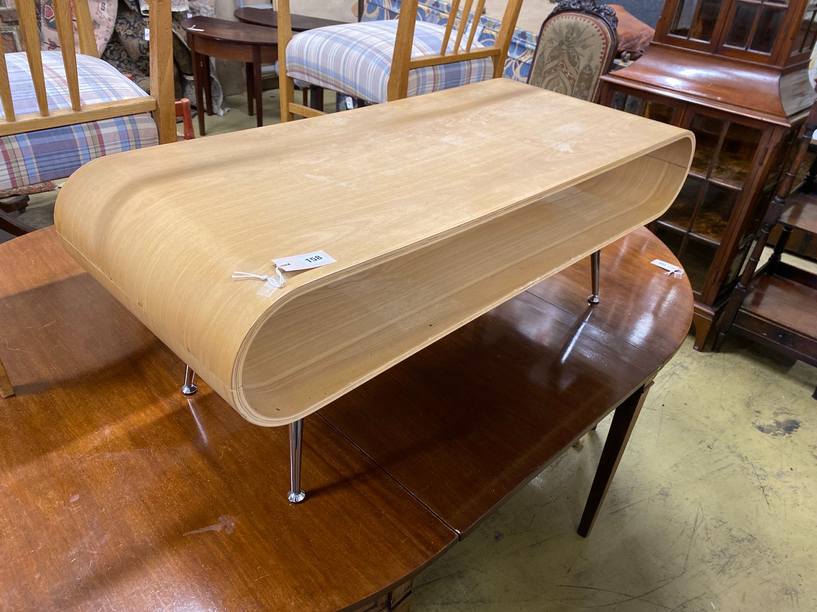 A contemporary bentwood coffee table, width 120cm, depth 50cm, height 45cm
